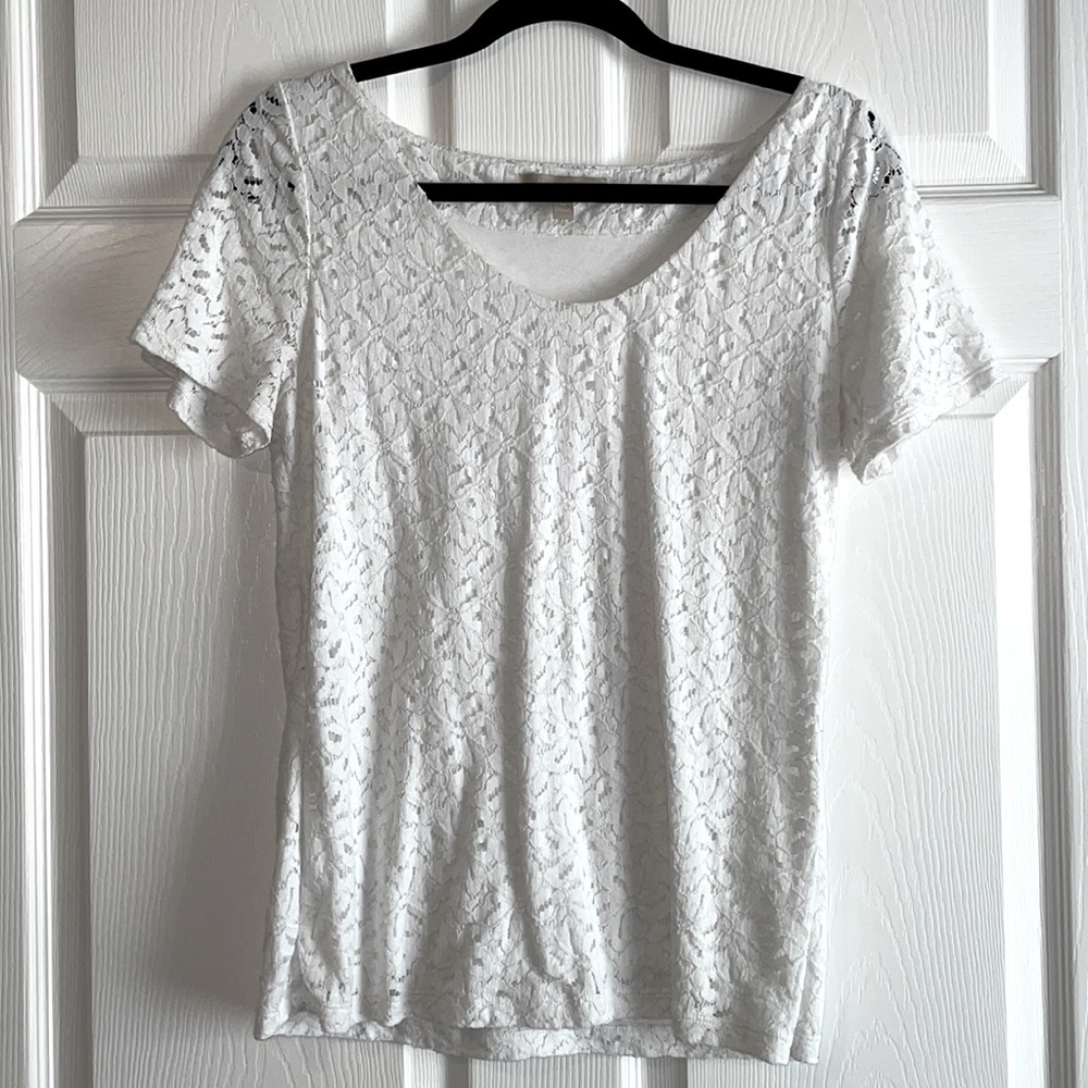 Banana Republic White Lace Short Sleeve Top - Medium